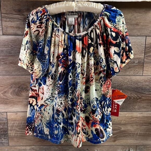 C.D. Petites Ladies Scoop Neck Sequins Blouse, Size PM Petite Medium,Multicolor - Picture 2 of 8